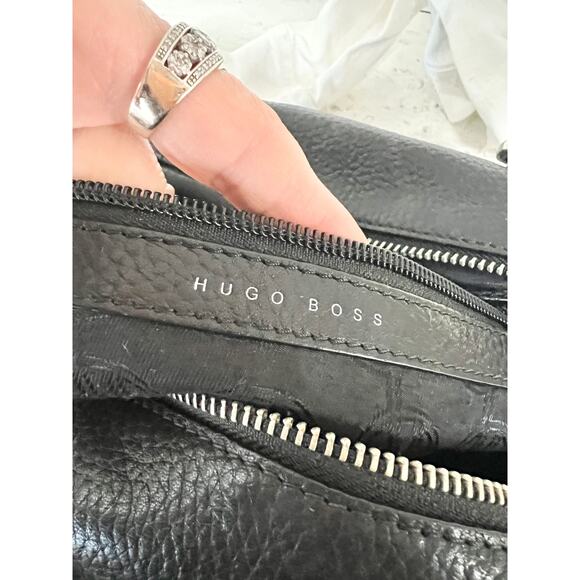 BOSS Hugo Boss Leather Braided Top Handle Medium Duffle Handbag Black - Picture 14 of 16